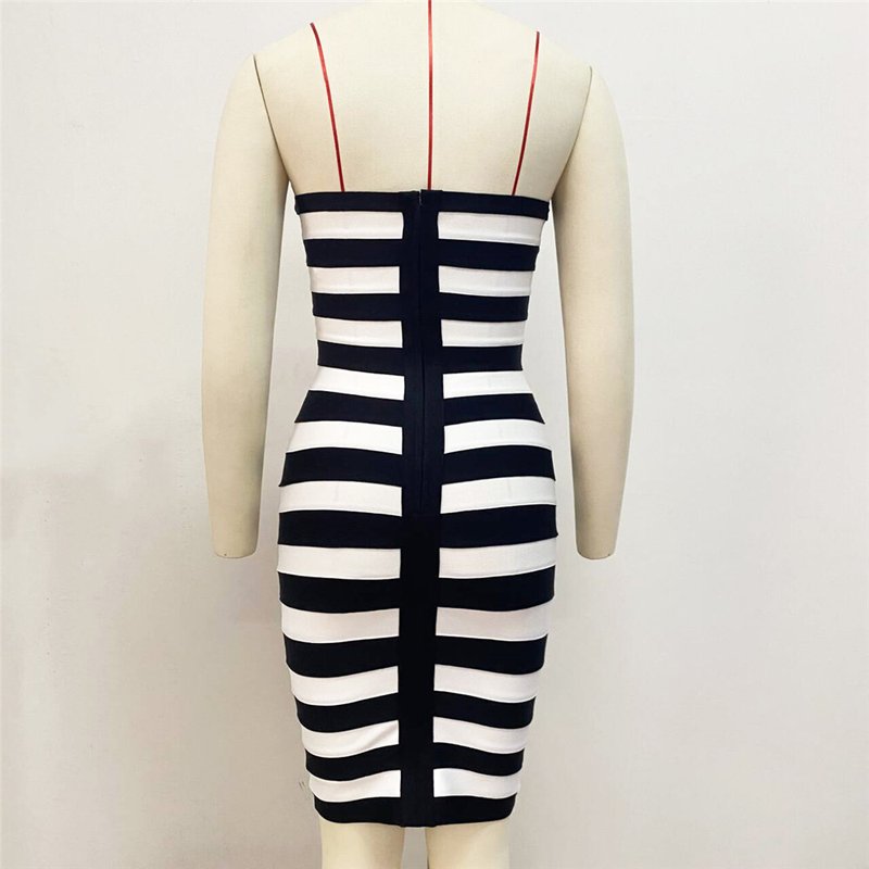 Strapless Striped Bandage Mini Dress H6285
