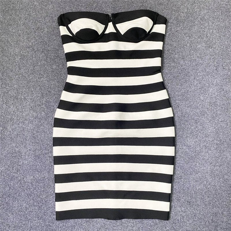 Strapless Striped Bandage Mini Dress H6285