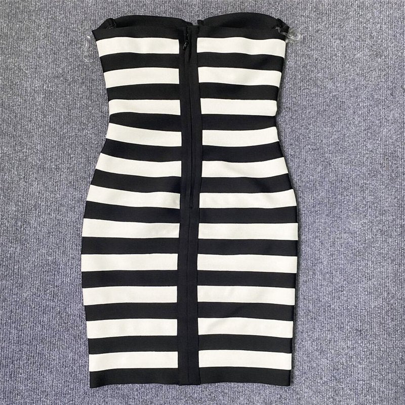 Strapless Striped Bandage Mini Dress H6285