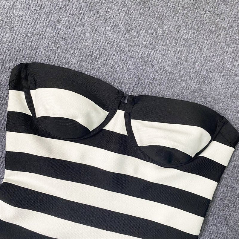 Strapless Striped Bandage Mini Dress H6285