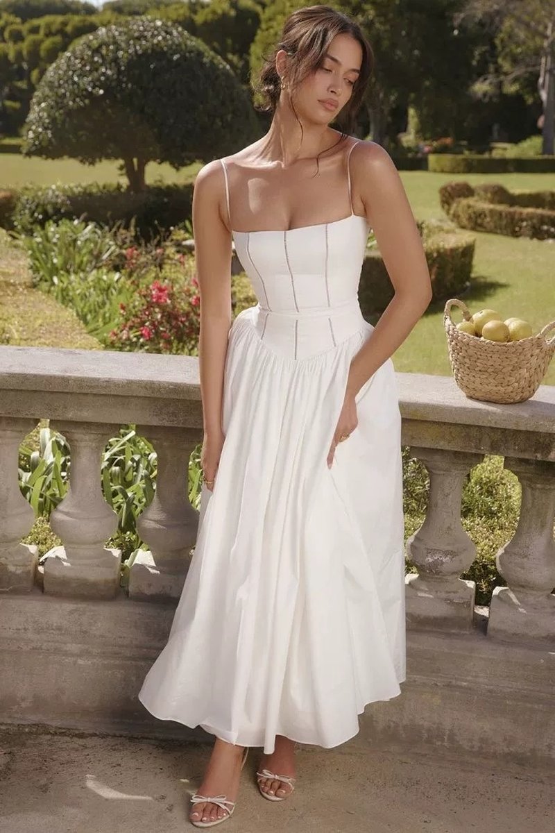 Strapless Structured White Midi Dress H6294