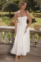 Strapless Structured White Midi Dress H6294