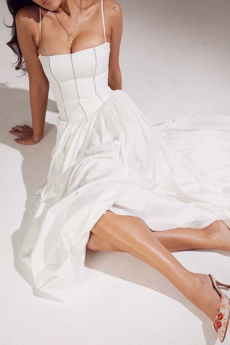 Strapless Structured White Midi Dress H6294