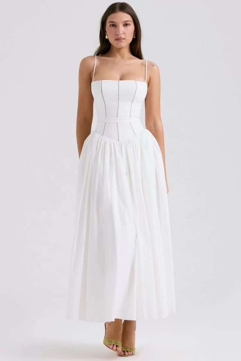 Strapless Structured White Midi Dress H6294