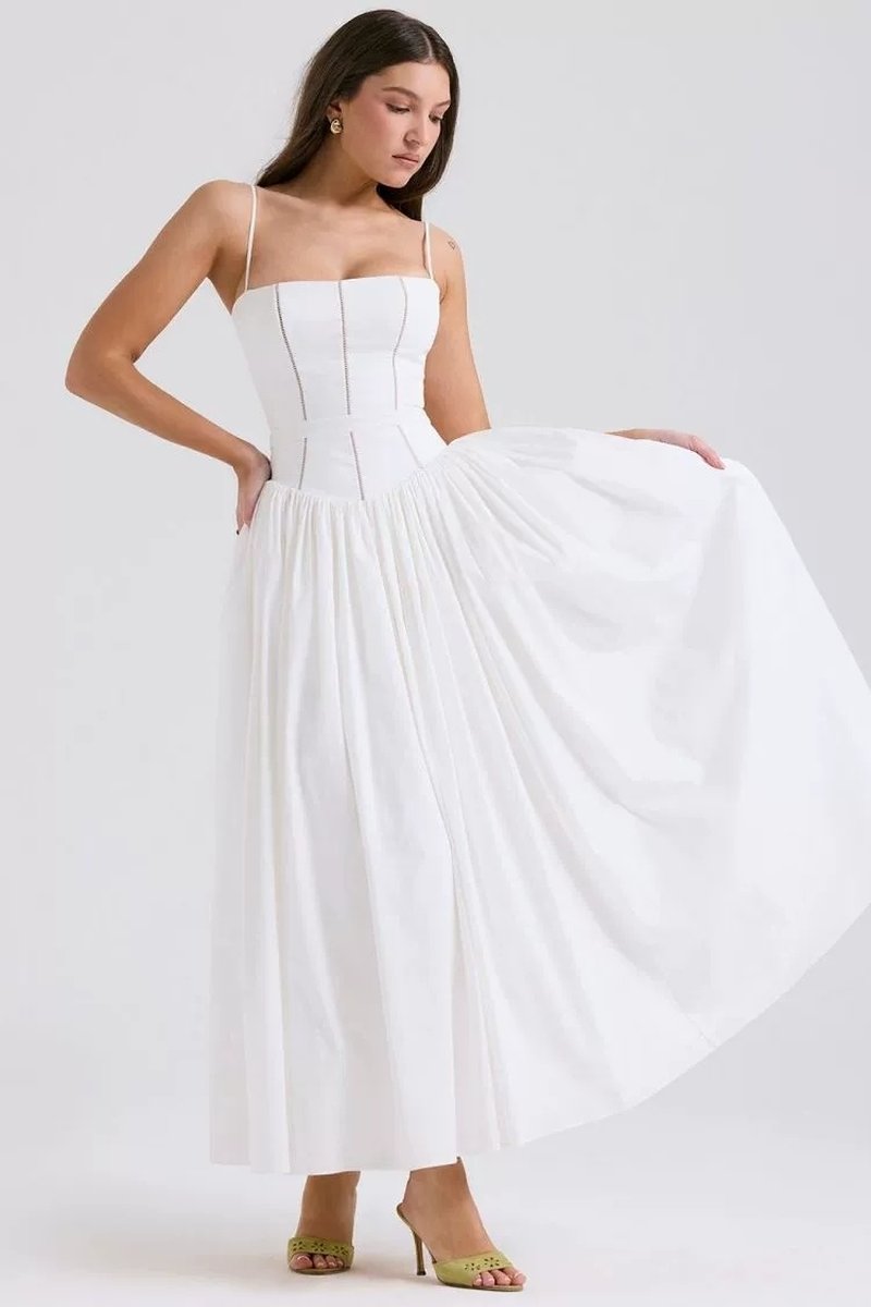 Strapless Structured White Midi Dress H6294