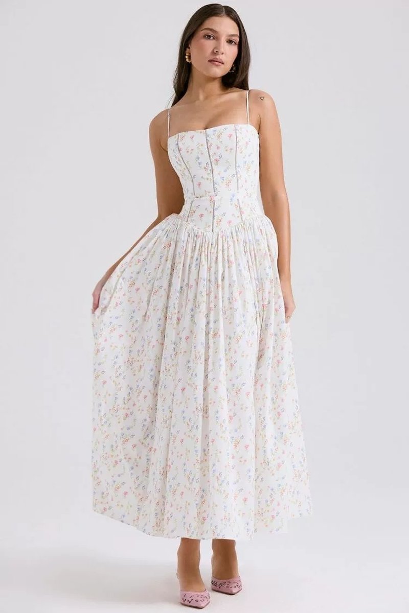 Strapless Structured White Midi Dress H6294
