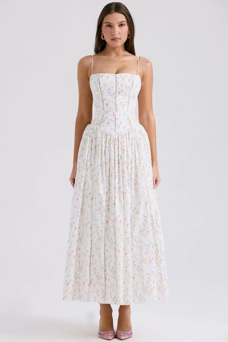 Strapless Structured White Midi Dress H6294