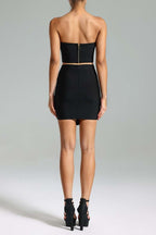 Strapless Stud Detail Crop Top & Skirt Set H6402