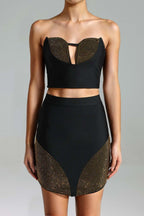 Strapless Stud Detail Crop Top & Skirt Set H6402