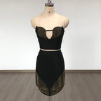 Strapless Stud Detail Crop Top & Skirt Set H6402