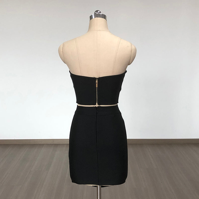 Strapless Stud Detail Crop Top & Skirt Set H6402