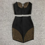Strapless Stud Detail Crop Top & Skirt Set H6402