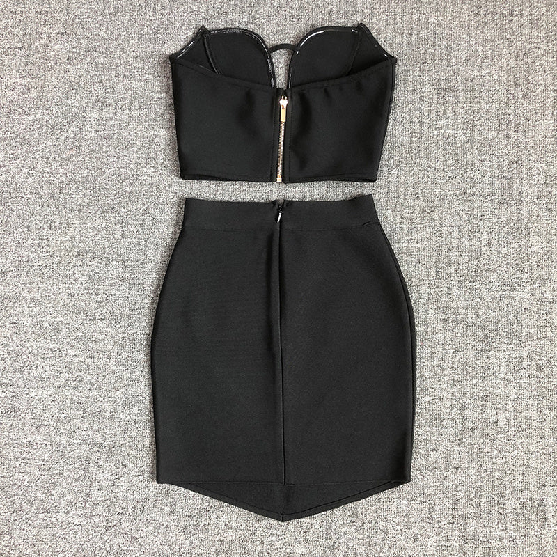Strapless Stud Detail Crop Top & Skirt Set H6402