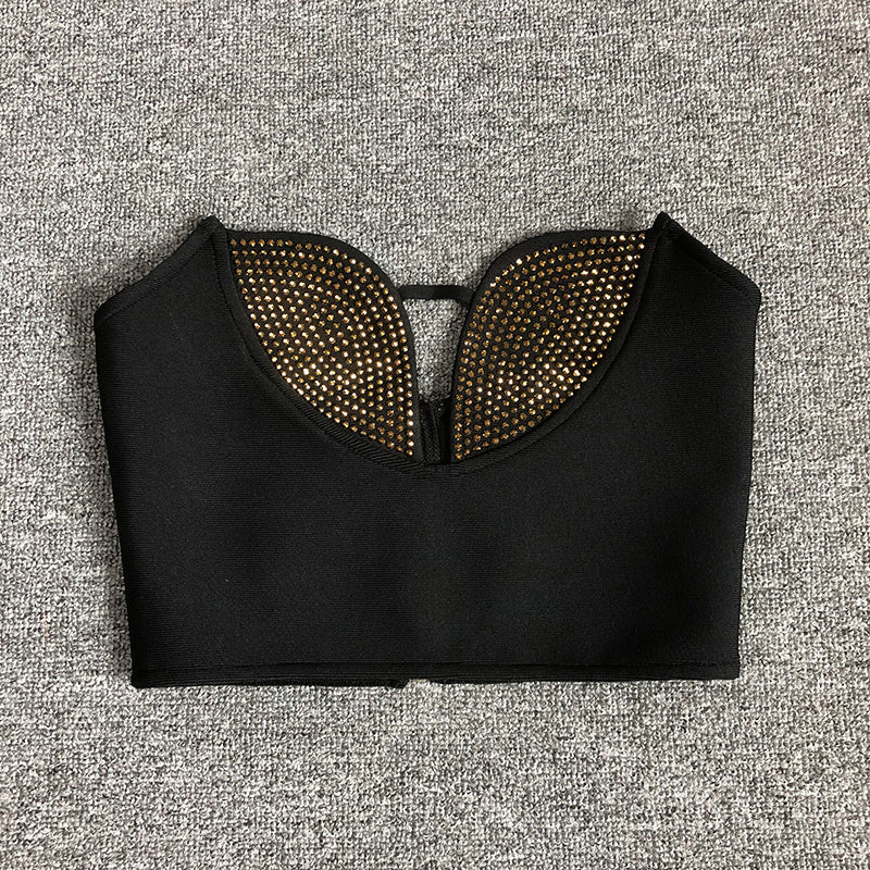 Strapless Stud Detail Crop Top & Skirt Set H6402