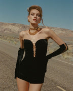 Strapless Velvet Chain Detail Romper H6010