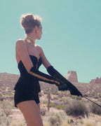 Strapless Velvet Chain Detail Romper H6010