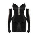 Strapless Velvet Chain Detail Romper H6010