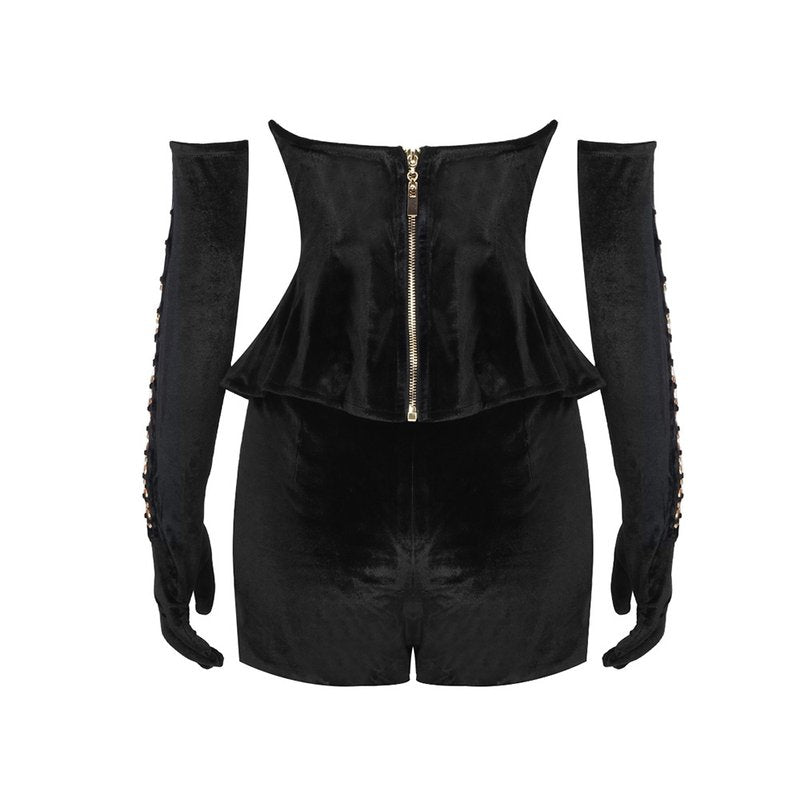Strapless Velvet Chain Detail Romper H6010