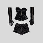 Strapless Velvet Chain Detail Romper H6010