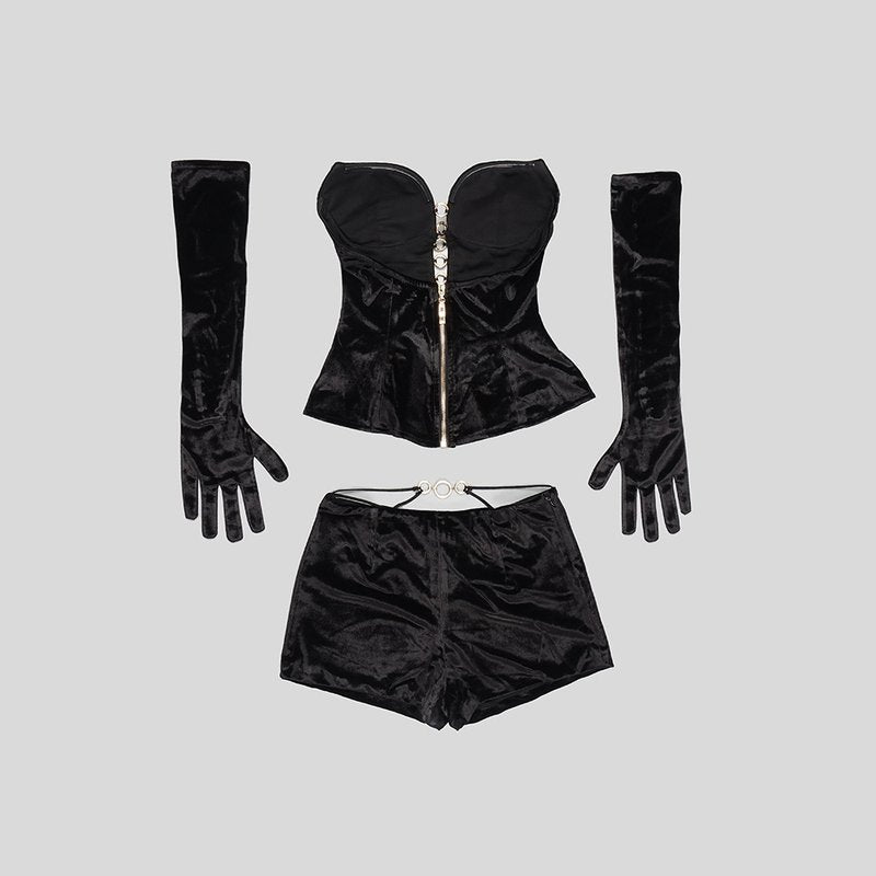 Strapless Velvet Chain Detail Romper H6010