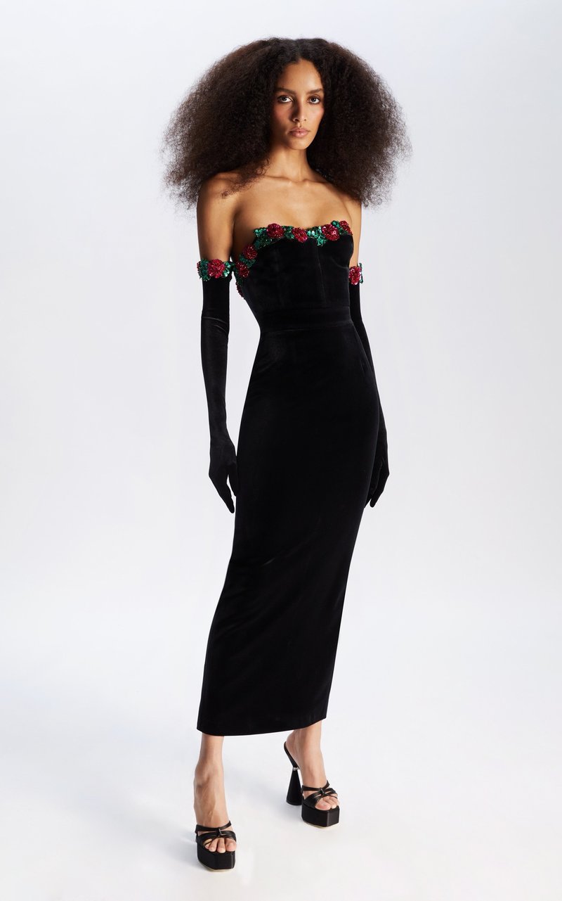 Strapless Velvet Embellished Gown H6177