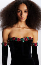 Strapless Velvet Embellished Gown H6177