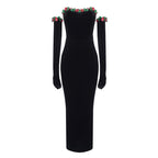 Strapless Velvet Embellished Gown H6177