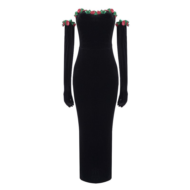 Strapless Velvet Embellished Gown H6177