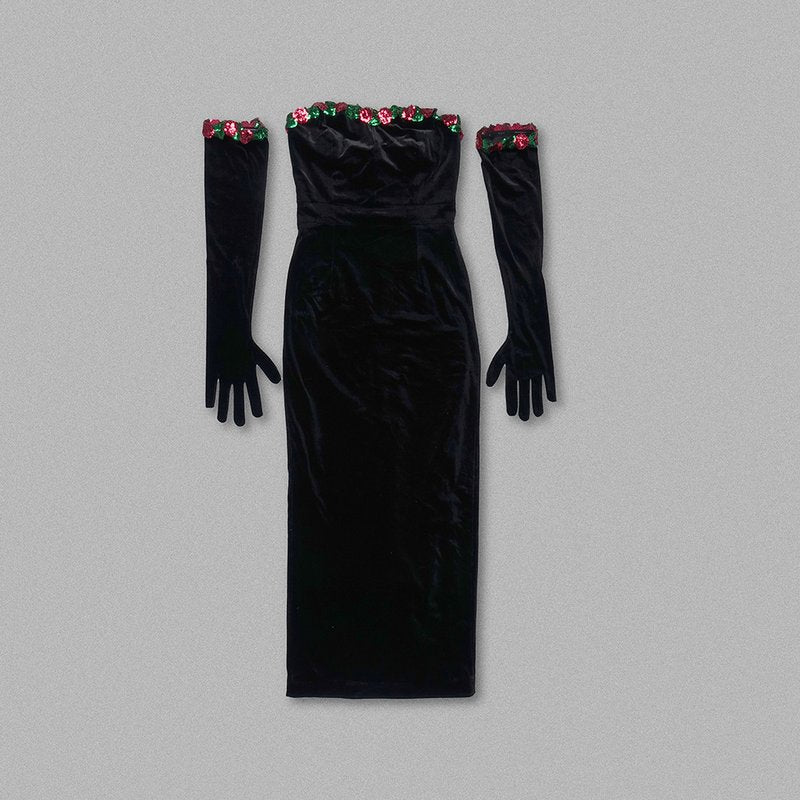 Strapless Velvet Embellished Gown H6177
