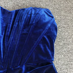 Strapless Velvet Gown with Feather Sleeves H6473