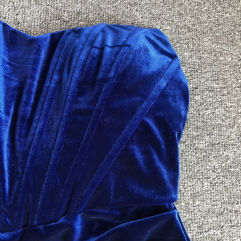 Strapless Velvet Gown with Feather Sleeves H6473