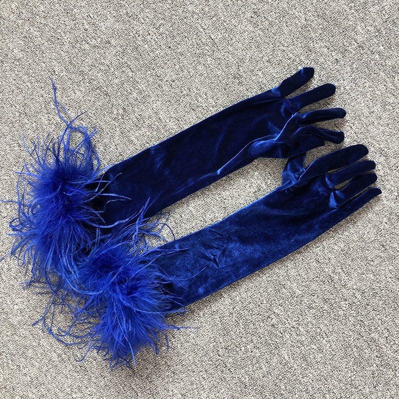 Strapless Velvet Gown with Feather Sleeves H6473