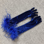 Strapless Velvet Gown with Feather Sleeves H6473