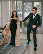 Strapless Velvet Gown with Satin Train H6210