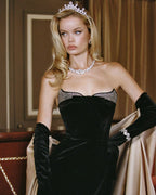 Strapless Velvet Gown with Satin Train H6210