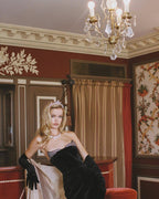 Strapless Velvet Gown with Satin Train H6210