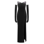 Strapless Velvet Gown with Satin Train H6210