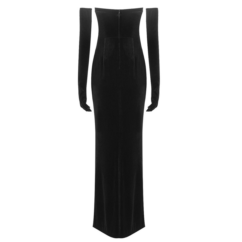 Strapless Velvet Gown with Satin Train H6210