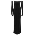 Strapless Velvet Gown with Satin Train H6210