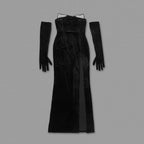 Strapless Velvet Gown with Satin Train H6210