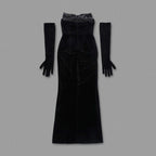 Strapless Velvet Gown with Satin Train H6210