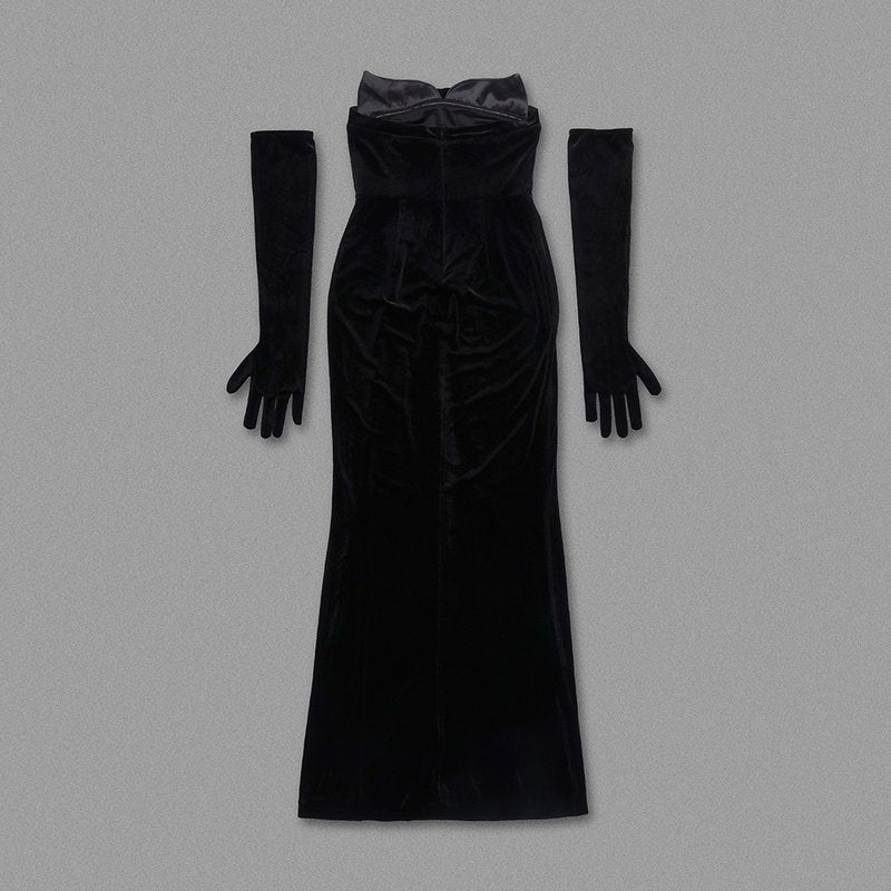 Strapless Velvet Gown with Satin Train H6210