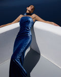 Strapless Velvet Halter Maxi Dress H6640