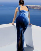 Strapless Velvet Halter Maxi Dress H6640
