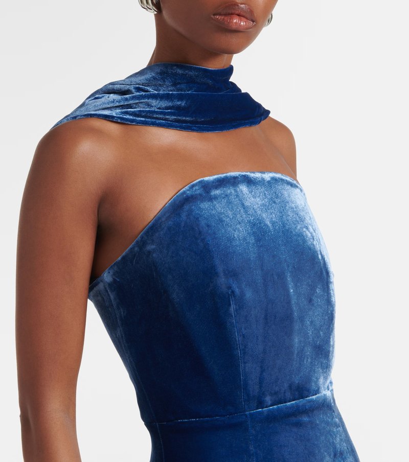 Strapless Velvet Halter Maxi Dress H6640