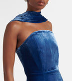 Strapless Velvet Halter Maxi Dress H6640