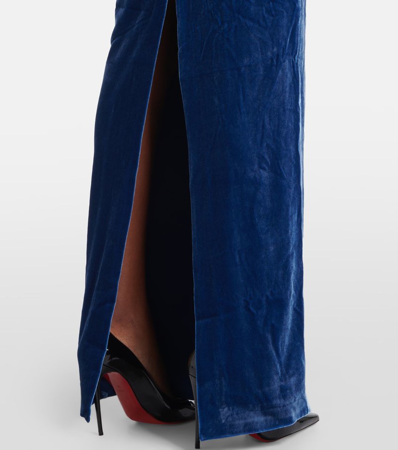 Strapless Velvet Halter Maxi Dress H6640