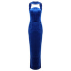 Strapless Velvet Halter Maxi Dress H6640