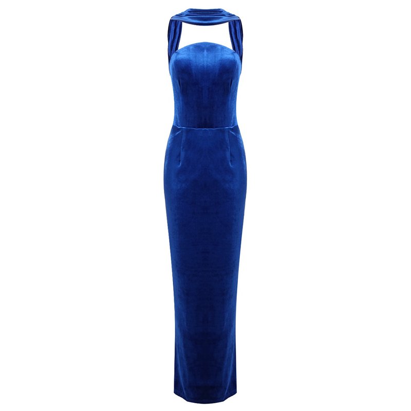 Strapless Velvet Halter Maxi Dress H6640