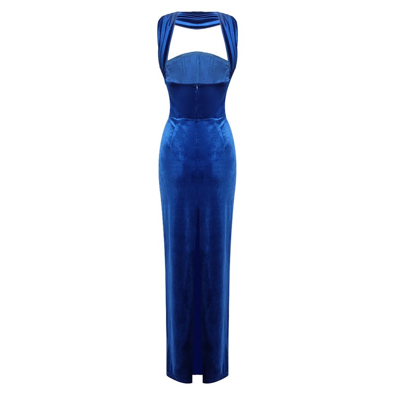 Strapless Velvet Halter Maxi Dress H6640